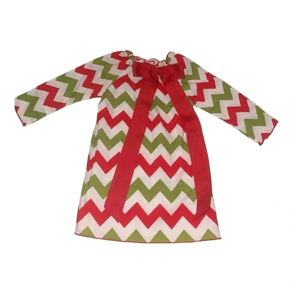 Lolly Wolly Doodle Red Green White Chevron Christmas Dress size 12 Months - Picture 2 of 7